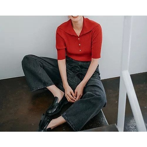 【エンダレンス/endalence】のワイドリブポロニット 人気、トレンドファッション・服の通販 founy(ファニー) 　ファッション　Fashion　レディースファッション　Fashion for Women　トップス・カットソー　Cut & Sew Tops　ニット　Knit Tops & Sweaters　ドレープ　Drape, Draping Fabric　other-2|ID: prp329100004927181 ipo3291000000036971021