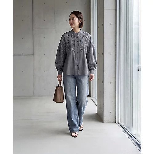 【スタイルデリ/STYLE DELI】のストライプ柄ヨーク装飾バンドカラーシャツ 人気、トレンドファッション・服の通販 founy(ファニー) 　ファッション　Fashion　レディースファッション　Fashion for Women　トップス・カットソー　Cut & Sew Tops　シャツ・ブラウス・オフィスカジュアル　Elegant Blouses & Button-Ups　イエロー　Yellow　カフス　Cuff Design　ギャザー　Gathered, Ruffled　シンプル　Simple, Minimal　ストライプ　Stripe, Striped Pattern　ストレート　Straight, Straight Cut　スリット　Slit, Slit Detail　長袖　Long Sleeve, Full Sleeve　パール　Pearl, Pearl Accent　フリル　Frill, Ruffle　フロント　Front, Front Design　ベスト　Vest, Waistcoat　ボーダー　Border, Stripe　ポケット　Pocket, Pocket Detail　ヨーク　Yoke, Yoke Design　夏　Summer　other-2|ID: prp329100004927360 ipo3291000000036972522