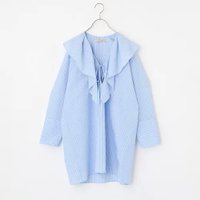 【カレンソロジー/Curensology】の【LEEマルシェ20th別注】【洗える】ストライプラッフルブラウス 人気、トレンドファッション・服の通販 founy(ファニー) ファッション Fashion レディースファッション Fashion for Women トップス・カットソー Cut & Sew Tops シャツ・ブラウス・オフィスカジュアル Elegant Blouses & Button-Ups ストライプ Stripe, Striped Pattern デニム Denim, Jeans Material フリル Frill, Ruffle ボトム Bottoms, Lower Wear 今季 This Season, Current Season 別注 Limited Edition, Custom Order 洗える Machine Washable |ID:prp329100004935635