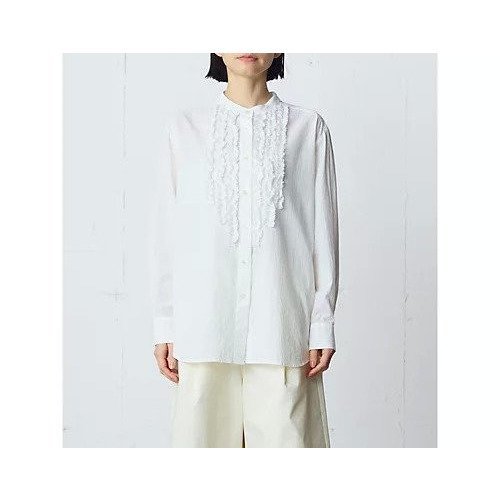 【ミディウミ/MidiUmi】のフロントフリルシャツ インテリア・キッズ・メンズ・レディースファッション・服の通販 founy(ファニー) 　ファッション　Fashion　レディースファッション　Fashion for Women　トップス・カットソー　Cut & Sew Tops　シャツ・ブラウス・オフィスカジュアル　Elegant Blouses & Button-Ups　フリル　Frill, Ruffle　フロント　Front, Front Design　ワッシャー　Washer, Crinkled Finish　エレガント 上品　Elegant　オフホワイト|ID: prp329100004935650 ipo3291000000037038694