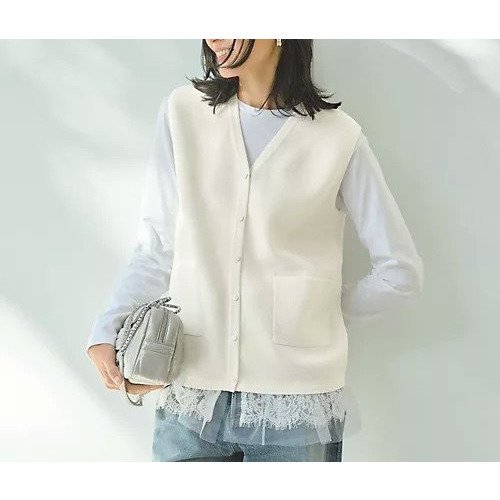 【イーバイエクラ/E by eclat】のRoom no.8 for E by eclat チュールレースニットジレ 人気、トレンドファッション・服の通販 founy(ファニー) 　ファッション　Fashion　レディースファッション　Fashion for Women　アウター　Coat / Outerwear Collection　トップス・カットソー　Cut & Sew Tops　ニット　Knit Tops & Sweaters　ベスト&ジレ / 重ね着スタイル　Vests & Gilets　シンプル　Simple, Minimal　チュール　Tulip, Tulip Motif　レース　Lace, Lace Fabric　other-2|ID: prp329100004935652 ipo3291000000037038710