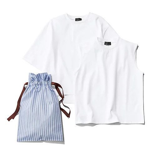 【エムセブンデイズ/M7days】の渾身のパックTシャツ インテリア・キッズ・メンズ・レディースファッション・服の通販 founy(ファニー) 　ファッション　Fashion　レディースファッション　Fashion for Women　トップス・カットソー　Cut & Sew Tops　シャツ・ブラウス・オフィスカジュアル　Elegant Blouses & Button-Ups　ロングTシャツ・Tシャツ　Longline T-Shirts & Tees　ノースリーブ　Sleeveless, No-Sleeve　バランス　Balance, Style Balance　フレンチ　French, French Style　ボックス　Boxy, Box Shape　ラウンド　Round, Round Neck　半袖　Short Sleeve, Half Sleeve　巾着　Drawstring Bag, Kinchaku　洗える　Machine Washable　ホワイトセット|ID: prp329100004935656 ipo3291000000037038779