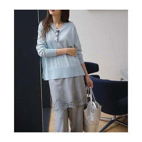 【エムセブンデイズ/M7days】の【洗える】Vネックボクシーニット 人気、トレンドファッション・服の通販 founy(ファニー) 　ファッション　Fashion　レディースファッション　Fashion for Women　トップス・カットソー　Cut & Sew Tops　ニット　Knit Tops & Sweaters　Vネックトップス　V-Neck Tops / V-Cut Neckline Shirts　スリット　Slit, Slit Detail　トレンド　Trend, Trending Now　バランス　Balance, Style Balance　レース　Lace, Lace Fabric　エレガント 上品　Elegant　今季　This Season, Current Season　夏　Summer　洗える　Machine Washable　other-2|ID: prp329100004935657 ipo3291000000037038827