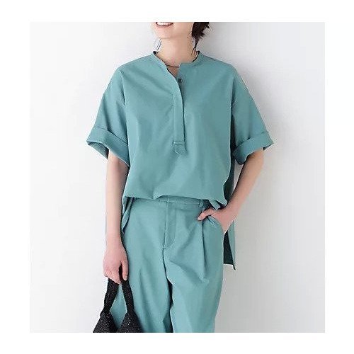 【ヒューマンウーマン/HUMAN WOMAN】のクールマックス混オーバーブラウス インテリア・キッズ・メンズ・レディースファッション・服の通販 founy(ファニー) 　ファッション　Fashion　レディースファッション　Fashion for Women　トップス・カットソー　Cut & Sew Tops　シャツ・ブラウス・オフィスカジュアル　Elegant Blouses & Button-Ups　おすすめ　Recommended / Our Picks　オックス　Oxford Fabric　クール　Cool, Chic　スキッパー　Skipper, Open Collar　セットアップ　Set-Up, Coordinated Outfit　ボトム　Bottoms, Lower Wear　夏　Summer　グリーン|ID: prp329100004935665 ipo3291000000037038883