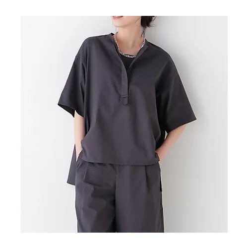 【ヒューマンウーマン/HUMAN WOMAN】のクールマックス混オーバーブラウス インテリア・キッズ・メンズ・レディースファッション・服の通販 founy(ファニー) 　ファッション　Fashion　レディースファッション　Fashion for Women　トップス・カットソー　Cut & Sew Tops　シャツ・ブラウス・オフィスカジュアル　Elegant Blouses & Button-Ups　おすすめ　Recommended / Our Picks　オックス　Oxford Fabric　クール　Cool, Chic　スキッパー　Skipper, Open Collar　セットアップ　Set-Up, Coordinated Outfit　ボトム　Bottoms, Lower Wear　夏　Summer　チャコール|ID: prp329100004935665 ipo3291000000037038884