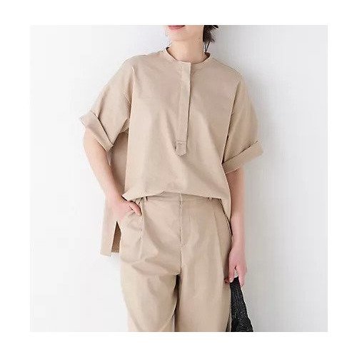 【ヒューマンウーマン/HUMAN WOMAN】のクールマックス混オーバーブラウス インテリア・キッズ・メンズ・レディースファッション・服の通販 founy(ファニー) 　ファッション　Fashion　レディースファッション　Fashion for Women　トップス・カットソー　Cut & Sew Tops　シャツ・ブラウス・オフィスカジュアル　Elegant Blouses & Button-Ups　おすすめ　Recommended / Our Picks　オックス　Oxford Fabric　クール　Cool, Chic　スキッパー　Skipper, Open Collar　セットアップ　Set-Up, Coordinated Outfit　ボトム　Bottoms, Lower Wear　夏　Summer　ベージュ|ID: prp329100004935665 ipo3291000000037038885