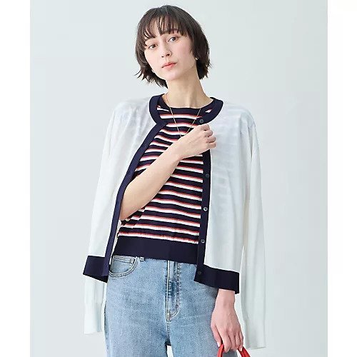 【エニー/ANY】のツインニットセット(ノースリーブニット+カーディガン) インテリア・キッズ・メンズ・レディースファッション・服の通販 founy(ファニー) 　ファッション　Fashion　レディースファッション　Fashion for Women　トップス・カットソー　Cut & Sew Tops　ニット　Knit Tops & Sweaters　カーディガン・羽織り　Layered Style Cardigans　キャミソール&ノースリーブ　Camisoles & Sleeveless Tops　アンサンブル　Ensemble Set　インナー　Innerwear　カーディガン　Cardigan, Knitwear　シアー　Sheer, See-Through　シンプル　Simple, Minimal　ストレッチ　Stretch, Stretchy Fabric　トレンド　Trend, Trending Now　ノースリーブ　Sleeveless, No-Sleeve　ボーダー　Border, Stripe　ロング　Long, Long-Length　エクリュ|ID: prp329100004935679 ipo3291000000037038970