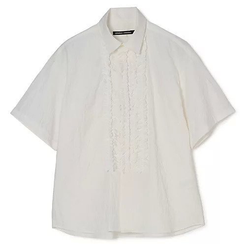【ニコルソンアンド ニコルソン/nicholson&nicholson】の半袖フリルシャツ インテリア・キッズ・メンズ・レディースファッション・服の通販 founy(ファニー) 　ファッション　Fashion　レディースファッション　Fashion for Women　トップス・カットソー　Cut & Sew Tops　シャツ・ブラウス・オフィスカジュアル　Elegant Blouses & Button-Ups　フィット　Fit, Slim Fit　フェミニン　Feminine, Girly　フリル　Frill, Ruffle　フロント　Front, Front Design　ブロード　Broadcloth, Fine Cotton　マニッシュ　Mannish, Boyish　リラックス　Relax, Relaxed Fit　ワッシャー　Washer, Crinkled Finish　半袖　Short Sleeve, Half Sleeve　夏　Summer　洗える　Machine Washable　WHITE|ID: prp329100004935722 ipo3291000000037039347