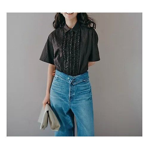 【ニコルソンアンド ニコルソン/nicholson&nicholson】の半袖フリルシャツ 人気、トレンドファッション・服の通販 founy(ファニー) 　ファッション　Fashion　レディースファッション　Fashion for Women　トップス・カットソー　Cut & Sew Tops　シャツ・ブラウス・オフィスカジュアル　Elegant Blouses & Button-Ups　フィット　Fit, Slim Fit　フェミニン　Feminine, Girly　フリル　Frill, Ruffle　フロント　Front, Front Design　ブロード　Broadcloth, Fine Cotton　マニッシュ　Mannish, Boyish　リラックス　Relax, Relaxed Fit　ワッシャー　Washer, Crinkled Finish　半袖　Short Sleeve, Half Sleeve　夏　Summer　洗える　Machine Washable　other-2|ID: prp329100004935722 ipo3291000000037039348