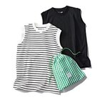 【トゥエルブクローゼット/12closet】の【洗える】大人に似合う・巾着つき USAコットンノースリーブTシャツ(2枚入り) 白黒ボーダー&ブラック|ID: prp329100004935825 ipo3291000000037039953