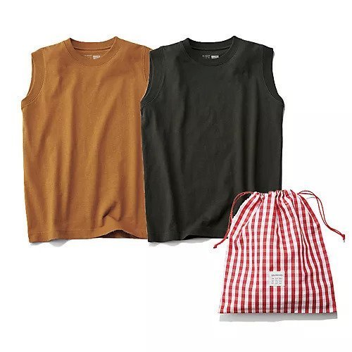 【トゥエルブクローゼット/12closet】の【洗える】大人に似合う・巾着つき USAコットンノースリーブTシャツ(2枚入り) インテリア・キッズ・メンズ・レディースファッション・服の通販 founy(ファニー) 　ファッション　Fashion　レディースファッション　Fashion for Women　トップス・カットソー　Cut & Sew Tops　キャミソール&ノースリーブ　Camisoles & Sleeveless Tops　シャツ・ブラウス・オフィスカジュアル　Elegant Blouses & Button-Ups　ロングTシャツ・Tシャツ　Longline T-Shirts & Tees　ギンガム　Gingham, Gingham Fabric　シンプル　Simple, Minimal　チェック　Check, Plaid, Tartan　ノースリーブ　Sleeveless, No-Sleeve　ブラウジング　Blouson Silhouette, Cinched Waist　ボーダー　Border, Stripe　巾着　Drawstring Bag, Kinchaku　洗える　Machine Washable　スミクロ&キャメル|ID: prp329100004935825 ipo3291000000037039955