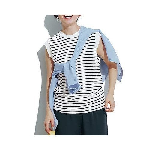 【トゥエルブクローゼット/12closet】の【洗える】大人に似合う・巾着つき USAコットンノースリーブTシャツ(2枚入り) 人気、トレンドファッション・服の通販 founy(ファニー) 　ファッション　Fashion　レディースファッション　Fashion for Women　トップス・カットソー　Cut & Sew Tops　キャミソール&ノースリーブ　Camisoles & Sleeveless Tops　シャツ・ブラウス・オフィスカジュアル　Elegant Blouses & Button-Ups　ロングTシャツ・Tシャツ　Longline T-Shirts & Tees　ギンガム　Gingham, Gingham Fabric　シンプル　Simple, Minimal　チェック　Check, Plaid, Tartan　ノースリーブ　Sleeveless, No-Sleeve　ブラウジング　Blouson Silhouette, Cinched Waist　ボーダー　Border, Stripe　巾着　Drawstring Bag, Kinchaku　洗える　Machine Washable　other-3|ID: prp329100004935825 ipo3291000000037039959