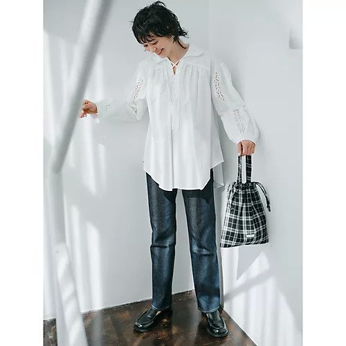 【ザシンゾーン/THE Shinzone】のLACE-UP BLOUSE 人気、トレンドファッション・服の通販 founy(ファニー) 　ファッション　Fashion　レディースファッション　Fashion for Women　ギャザー　Gathered, Ruffled　チュニック　Tunic, Long Top　デニム　Denim, Jeans Material　レース　Lace, Lace Fabric　other-2|ID: prp329100004935861 ipo3291000000037040145