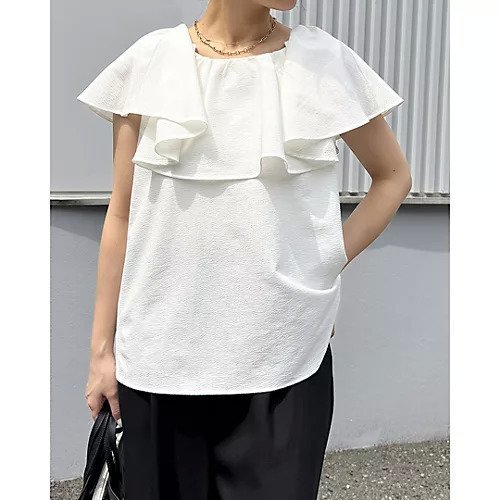 【エムセブンデイズ/M7days】のCOOLMAX(R)ラッフルブラウス 人気、トレンドファッション・服の通販 founy(ファニー) 　ファッション　Fashion　レディースファッション　Fashion for Women　トップス・カットソー　Cut & Sew Tops　シャツ・ブラウス・オフィスカジュアル　Elegant Blouses & Button-Ups　おすすめ　Recommended / Our Picks　クール　Cool, Chic　シンプル　Simple, Minimal　デコルテ　Décolleté, Neckline　フリル　Frill, Ruffle　吸水　Absorbent, Quick-Dry　夏　Summer　洗える　Machine Washable　other-3|ID: prp329100004935928 ipo3291000000037040385