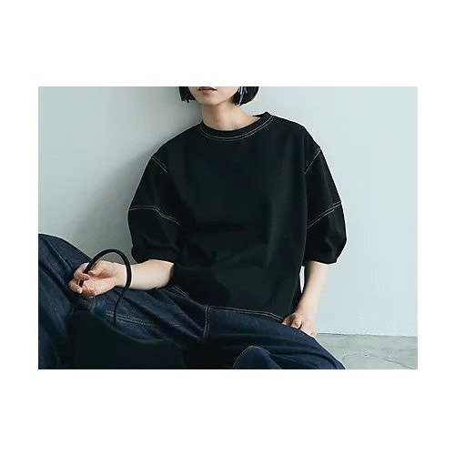 【マージュール/marjour】のSTITCH TEE インテリア・キッズ・メンズ・レディースファッション・服の通販 founy(ファニー) 　ファッション　Fashion　レディースファッション　Fashion for Women　シンプル　Simple, Minimal　ストレッチ　Stretch, Stretchy Fabric　パターン　Pattern, Design Print　BLACK|ID: prp329100004935949 ipo3291000000037040484