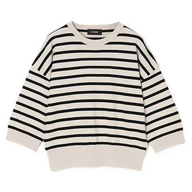 【シンメ/SINME】のボーダーハーフスリーブニット 人気、トレンドファッション・服の通販 founy(ファニー) ファッション Fashion レディースファッション Fashion for Women トップス・カットソー Cut & Sew Tops ニット Knit Tops & Sweaters ボーダー Border, Stripe ロング Long, Long-Length ワイド Wide, Wide Fit 洗える Machine Washable |ID:prp329100004935963