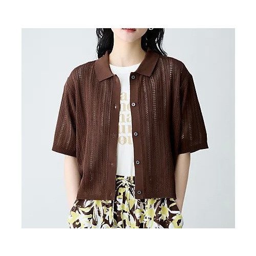 【エニー/ANY】のレーシーポロカーデ インテリア・キッズ・メンズ・レディースファッション・服の通販 founy(ファニー) 　ファッション　Fashion　レディースファッション　Fashion for Women　おすすめ　Recommended / Our Picks　アンサンブル　Ensemble Set　カーディガン　Cardigan, Knitwear　キャミソール　Camisole, Spaghetti Strap Top　シアー　Sheer, See-Through　スラックス　Slacks, Dress Pants　セットアップ　Set-Up, Coordinated Outfit　タンク　Tank Top, Sleeveless Top　デニム　Denim, Jeans Material　トレンド　Trend, Trending Now　バランス　Balance, Style Balance　ワイド　Wide, Wide Fit　夏　Summer　透かし　Cut-Out, Lacework　ブラウン|ID: prp329100004941689 ipo3291000000037088696