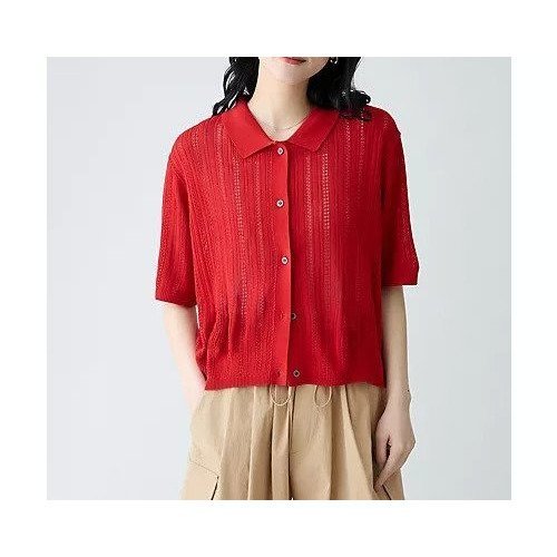 【エニー/ANY】のレーシーポロカーデ インテリア・キッズ・メンズ・レディースファッション・服の通販 founy(ファニー) 　ファッション　Fashion　レディースファッション　Fashion for Women　おすすめ　Recommended / Our Picks　アンサンブル　Ensemble Set　カーディガン　Cardigan, Knitwear　キャミソール　Camisole, Spaghetti Strap Top　シアー　Sheer, See-Through　スラックス　Slacks, Dress Pants　セットアップ　Set-Up, Coordinated Outfit　タンク　Tank Top, Sleeveless Top　デニム　Denim, Jeans Material　トレンド　Trend, Trending Now　バランス　Balance, Style Balance　ワイド　Wide, Wide Fit　夏　Summer　透かし　Cut-Out, Lacework　レッド|ID: prp329100004941689 ipo3291000000037088698