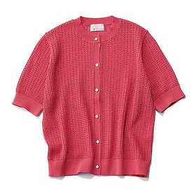 【エムセブンデイズ/M7days】 5分袖メッシュカーディガン大人の最旬トレンドファッション＆コーディネート founy(ファウニー) ファッション Fashion レディースファッション Fashion for Women トップス・カットソー Cut & Sew Tops カーディガン・羽織り Layered Style Cardigans アイレット Eyelet Lace カーディガン Cardigan, Knitwear コンパクト Compact, Small Size シンプル Simple, Minimal ボトム Bottoms, Lower Wear メタル Metal, Metal Parts メッシュ Mesh, Net Fabric 夏 Summer 春 Spring 洗える Machine Washable |ID:prp329100004942727