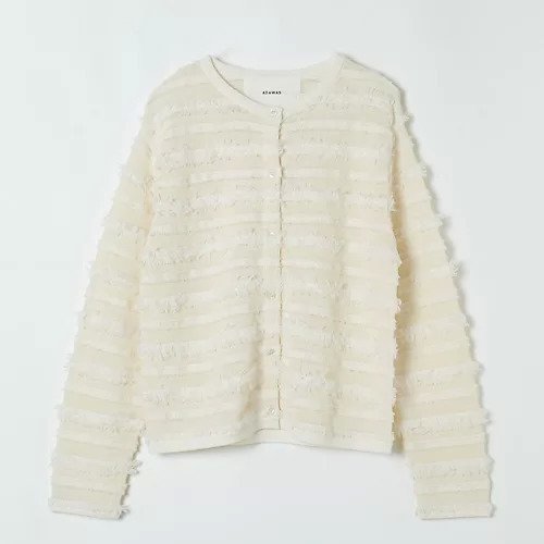 【アダワス/ADAWAS】のFRINGR KNIT CARDIGAN インテリア・キッズ・メンズ・レディースファッション・服の通販 founy(ファニー) 　ファッション　Fashion　レディースファッション　Fashion for Women　トップス・カットソー　Cut & Sew Tops　ニット　Knit Tops & Sweaters　カーディガン・羽織り　Layered Style Cardigans　洗える　Machine Washable　カーディガン　Cardigan, Knitwear　コンビ　Combo, Combination Style　今季　This Season, Current Season　軽量　Lightweight, Ultra Light　ジャケット　Jacket, Outerwear　ツイード　Twill, Twill Weave　デニム　Denim, Jeans Material　ノースリーブ　Sleeveless, No-Sleeve　人気　Popular, Best Seller　フォーマル　Formal, Dressy　フリンジ　Fringe, Tassel　フロント　Front, Front Design　ベーシック　Basic, Essential　ボックス　Boxy, Box Shape　ボーダー　Border, Stripe　別注　Limited Edition, Custom Order　夏　Summer　ECRU|ID: prp329100004942731 ipo3291000000037097433