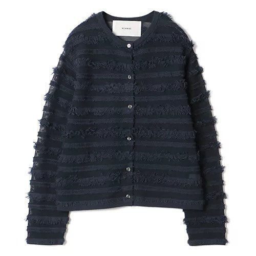 【アダワス/ADAWAS】のFRINGR KNIT CARDIGAN インテリア・キッズ・メンズ・レディースファッション・服の通販 founy(ファニー) 　ファッション　Fashion　レディースファッション　Fashion for Women　トップス・カットソー　Cut & Sew Tops　ニット　Knit Tops & Sweaters　カーディガン・羽織り　Layered Style Cardigans　洗える　Machine Washable　カーディガン　Cardigan, Knitwear　コンビ　Combo, Combination Style　今季　This Season, Current Season　軽量　Lightweight, Ultra Light　ジャケット　Jacket, Outerwear　ツイード　Twill, Twill Weave　デニム　Denim, Jeans Material　ノースリーブ　Sleeveless, No-Sleeve　人気　Popular, Best Seller　フォーマル　Formal, Dressy　フリンジ　Fringe, Tassel　フロント　Front, Front Design　ベーシック　Basic, Essential　ボックス　Boxy, Box Shape　ボーダー　Border, Stripe　別注　Limited Edition, Custom Order　夏　Summer　NAVY|ID: prp329100004942731 ipo3291000000037097434