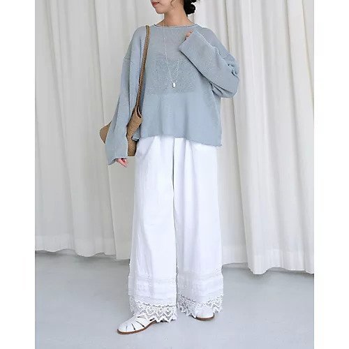 【トゥエルブクローゼット/12closet】の【福田麻琴さんコラボ】【洗える】ペーパーシアーニット 人気、トレンドファッション・服の通販 founy(ファニー) 　ファッションモデル・俳優・女優　Models　女性　Women　福田麻琴　Fukuda Makoto　ファッション　Fashion　レディースファッション　Fashion for Women　トップス・カットソー　Cut & Sew Tops　ニット　Knit Tops & Sweaters　コラボ　Collaboration, Collab　シアー　Sheer, See-Through　トレンド　Trend, Trending Now　フォルム　Silhouette, Form　ボックス　Boxy, Box Shape　ロールアップ　Roll-Up, Cuffed Hem　洗える　Machine Washable　other-2|ID: prp329100004943023 ipo3291000000037100892