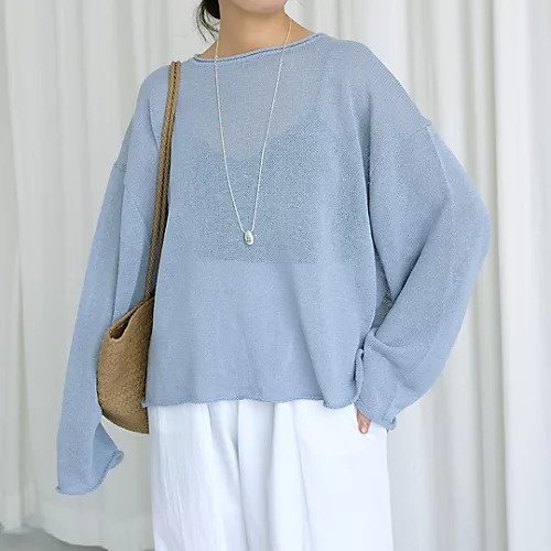 【トゥエルブクローゼット/12closet】の【福田麻琴さんコラボ】【洗える】ペーパーシアーニット 人気、トレンドファッション・服の通販 founy(ファニー) 　ファッションモデル・俳優・女優　Models　女性　Women　福田麻琴　Fukuda Makoto　ファッション　Fashion　レディースファッション　Fashion for Women　トップス・カットソー　Cut & Sew Tops　ニット　Knit Tops & Sweaters　コラボ　Collaboration, Collab　シアー　Sheer, See-Through　トレンド　Trend, Trending Now　フォルム　Silhouette, Form　ボックス　Boxy, Box Shape　ロールアップ　Roll-Up, Cuffed Hem　洗える　Machine Washable　other-3|ID: prp329100004943023 ipo3291000000037100893