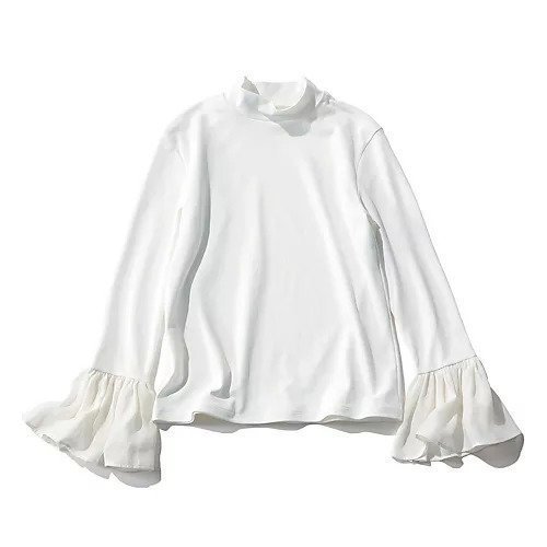 【エムセブンデイズ/M7days】の【コラボ】袖フレアトップス インテリア・キッズ・メンズ・レディースファッション・服の通販 founy(ファニー) 　ファッション　Fashion　レディースファッション　Fashion for Women　トップス・カットソー　Cut & Sew Tops　コラボ　Collaboration, Collab　シアー　Sheer, See-Through　スタンド　Stand Collar, Upright Stand　スリーブ　Sleeve, Long Sleeve / Short Sleeve　フレア　Flare, Flared　吸水　Absorbent, Quick-Dry　洗える　Machine Washable　オフホワイト|ID: prp329100004960268 ipo3291000000037217209