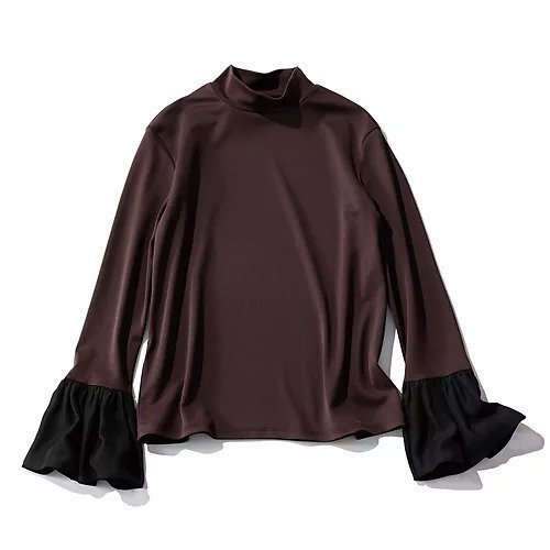 【エムセブンデイズ/M7days】の【コラボ】袖フレアトップス インテリア・キッズ・メンズ・レディースファッション・服の通販 founy(ファニー) 　ファッション　Fashion　レディースファッション　Fashion for Women　トップス・カットソー　Cut & Sew Tops　コラボ　Collaboration, Collab　シアー　Sheer, See-Through　スタンド　Stand Collar, Upright Stand　スリーブ　Sleeve, Long Sleeve / Short Sleeve　フレア　Flare, Flared　吸水　Absorbent, Quick-Dry　洗える　Machine Washable　ブラウン|ID: prp329100004960268 ipo3291000000037217210