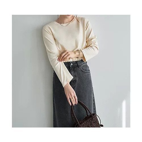 【スタイルデリ/STYLE DELI】のなんかカワイイ長袖シンプルTシャツ インテリア・キッズ・メンズ・レディースファッション・服の通販 founy(ファニー) 　ファッション　Fashion　レディースファッション　Fashion for Women　トップス・カットソー　Cut & Sew Tops　シャツ・ブラウス・オフィスカジュアル　Elegant Blouses & Button-Ups　ロングTシャツ・Tシャツ　Longline T-Shirts & Tees　イエロー　Yellow　インナー　Innerwear　シンプル　Simple, Minimal　ジャケット　Jacket, Outerwear　ストレート　Straight, Straight Cut　スリット　Slit, Slit Detail　とろみ　Fluid, Flowy Fabric　なめらか　Smooth, Silky Texture　長袖　Long Sleeve, Full Sleeve　バランス　Balance, Style Balance　フィット　Fit, Slim Fit　夏　Summer　エレガント 上品　Elegant　クリーム|ID: prp329100004960290 ipo3291000000037217370