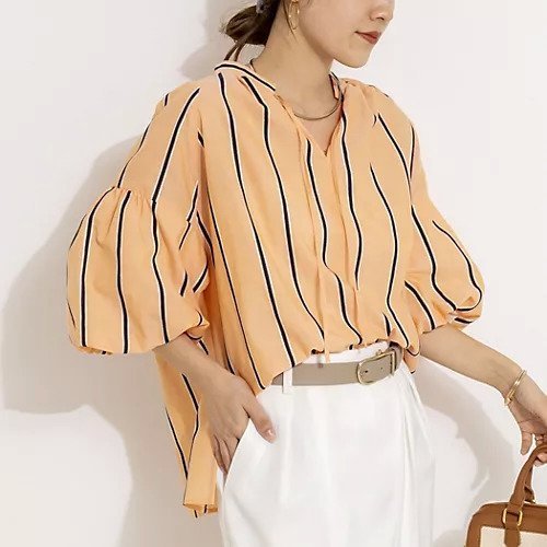 【ノーリーズ/NOLLEY'S】のウォッシャブルドビーストライプブラウス インテリア・キッズ・メンズ・レディースファッション・服の通販 founy(ファニー) 　ファッション　Fashion　レディースファッション　Fashion for Women　トップス・カットソー　Cut & Sew Tops　シャツ・ブラウス・オフィスカジュアル　Elegant Blouses & Button-Ups　2026年　2026　2026春夏・S/S　Spring/Summer 2026 SS26　ストライプ　Stripe, Striped Pattern　スリーブ　Sleeve, Long Sleeve / Short Sleeve　フレア　Flare, Flared　イエロー系3|ID: prp329100004960397 ipo3291000000037218085