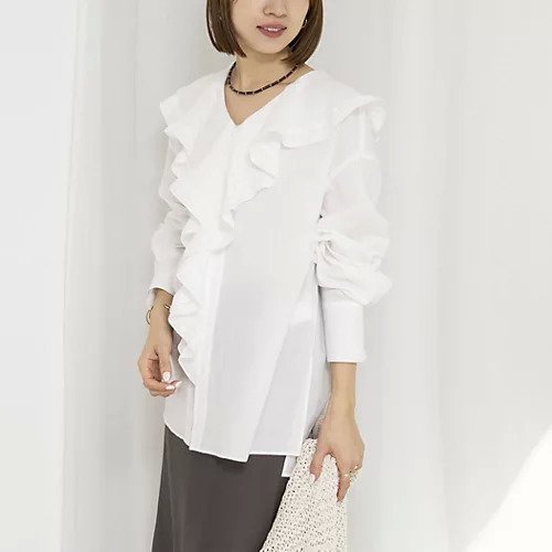【ノーリーズ/NOLLEY'S】のウォッシャブルラッフルカラーブラウス インテリア・キッズ・メンズ・レディースファッション・服の通販 founy(ファニー) 　ファッション　Fashion　レディースファッション　Fashion for Women　トップス・カットソー　Cut & Sew Tops　シャツ・ブラウス・オフィスカジュアル　Elegant Blouses & Button-Ups　2026年　2026　2026春夏・S/S　Spring/Summer 2026 SS26　フリル　Frill, Ruffle　ラッフル　Ruffle, Frill　ロング　Long, Long-Length　夏　Summer　羽織　Haori, Light Jacket　ホワイト|ID: prp329100004960402 ipo3291000000037218135