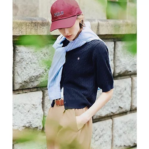 【エニー/ANY】の【POLO BCS別注】ケーブルニットポロ 人気、トレンドファッション・服の通販 founy(ファニー) 　ファッション　Fashion　レディースファッション　Fashion for Women　トップス・カットソー　Cut & Sew Tops　ニット　Knit Tops & Sweaters　アクリル　Acrylic Material　キャップ　Cap, Baseball Cap　コレクション　Collection, Seasonal Line　コンパクト　Compact, Small Size　バランス　Balance, Style Balance　バンダナ　Bandana, Head Scarf　ポロシャツ　Polo Shirt, Collared Tee　別注　Limited Edition, Custom Order　半袖　Short Sleeve, Half Sleeve　羽織　Haori, Light Jacket　エレガント 上品　Elegant　 other-1|ID: prp329100004960403 ipo3291000000037218144