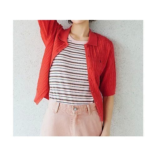 【エニー/ANY】の【POLO BCS別注】ケーブルニットポロ インテリア・キッズ・メンズ・レディースファッション・服の通販 founy(ファニー) 　ファッション　Fashion　レディースファッション　Fashion for Women　トップス・カットソー　Cut & Sew Tops　ニット　Knit Tops & Sweaters　アクリル　Acrylic Material　キャップ　Cap, Baseball Cap　コレクション　Collection, Seasonal Line　コンパクト　Compact, Small Size　バランス　Balance, Style Balance　バンダナ　Bandana, Head Scarf　ポロシャツ　Polo Shirt, Collared Tee　別注　Limited Edition, Custom Order　半袖　Short Sleeve, Half Sleeve　羽織　Haori, Light Jacket　エレガント 上品　Elegant　レッド|ID: prp329100004960403 ipo3291000000037218146