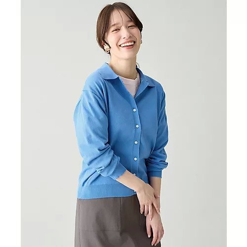 【エニー/ANY】のコットンブレンドポロカーデ インテリア・キッズ・メンズ・レディースファッション・服の通販 founy(ファニー) 　ファッション　Fashion　レディースファッション　Fashion for Women　カーディガン　Cardigan, Knitwear　ストレッチ　Stretch, Stretchy Fabric　スラックス　Slacks, Dress Pants　デニム　Denim, Jeans Material　ベーシック　Basic, Essential　エレガント 上品　Elegant　ブルー|ID: prp329100004960405 ipo3291000000037218159