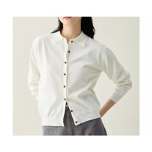 【エニー/ANY】のコットンブレンドポロカーデ インテリア・キッズ・メンズ・レディースファッション・服の通販 founy(ファニー) 　ファッション　Fashion　レディースファッション　Fashion for Women　カーディガン　Cardigan, Knitwear　ストレッチ　Stretch, Stretchy Fabric　スラックス　Slacks, Dress Pants　デニム　Denim, Jeans Material　ベーシック　Basic, Essential　エレガント 上品　Elegant　エクリュ|ID: prp329100004960405 ipo3291000000037218160