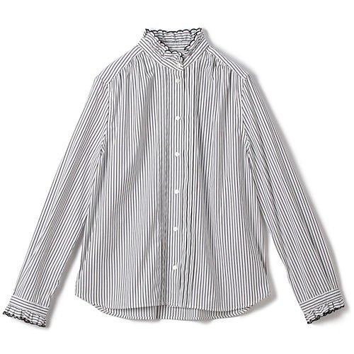 【シンメ/SINME】のストライプスカラエンブロイダリーシャツ インテリア・キッズ・メンズ・レディースファッション・服の通販 founy(ファニー) 　ファッション　Fashion　レディースファッション　Fashion for Women　トップス・カットソー　Cut & Sew Tops　シャツ・ブラウス・オフィスカジュアル　Elegant Blouses & Button-Ups　トレンド　Trend, Trending Now　モノトーン　Monotone, Black and White　今季　This Season, Current Season　洗える　Machine Washable　ホワイト×ブラック|ID: prp329100004960562 ipo3291000000037219090