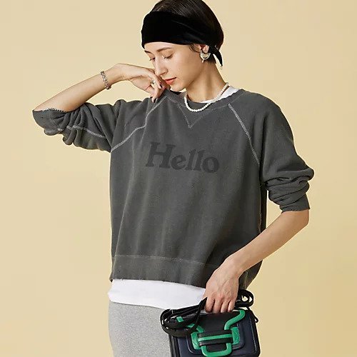 【マディソンブルー/MADISONBLUE】のVINTAGE HELLO SWEAT L/S URAKE DYED 人気、トレンドファッション・服の通販 founy(ファニー) 　ファッション　Fashion　レディースファッション　Fashion for Women　トップス・カットソー　Cut & Sew Tops　レディースパーカー・カジュアルフーディー　Casual Hoodies & Sweatshirts　スウェット・クルーネックトップス　Sweatshirts & Crewnecks / Relaxed Fit Sweat Tops　コンパクト　Compact, Small Size　スウェット / スエット　Sweatshirt, Sweatwear　ダメージ　Distressed, Destroyed　デニム　Denim, Jeans Material　ヴィンテージ　Vintage Style　洗える　Machine Washable　 other-1|ID: prp329100004960642 ipo3291000000037219482