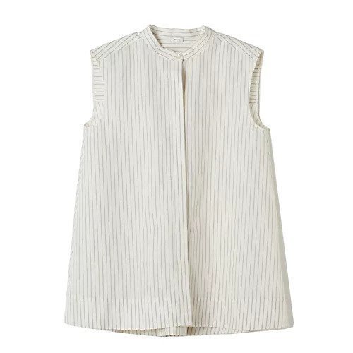 【ドロウェル/drawell】のノースリーブバックフレアシャツ インテリア・キッズ・メンズ・レディースファッション・服の通販 founy(ファニー) 　ファッション　Fashion　レディースファッション　Fashion for Women　トップス・カットソー　Cut & Sew Tops　キャミソール&ノースリーブ　Camisoles & Sleeveless Tops　シャツ・ブラウス・オフィスカジュアル　Elegant Blouses & Button-Ups　バッグ　Bags　ショルダー　Shoulder, Shoulder Strap　ストライプ　Stripe, Striped Pattern　ノースリーブ　Sleeveless, No-Sleeve　フレア　Flare, Flared　リネン　Linen, Linen Fabric　定番　Standard, Basic Item　洗える　Machine Washable　クリームストライプ|ID: prp329100004960695 ipo3291000000037219787