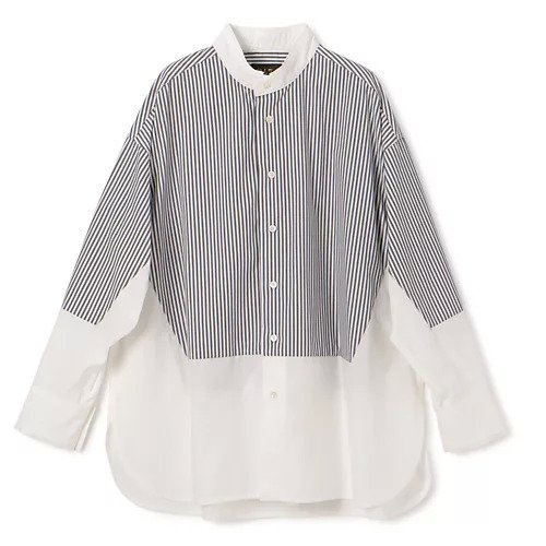 【ペールジュート/Pale Jute】のStriped panel shirt インテリア・キッズ・メンズ・レディースファッション・服の通販 founy(ファウニー) https://founy.com/ ファッション Fashion レディースファッション Fashion for Women トップス・カットソー Cut & Sew Tops シャツ・ブラウス・オフィスカジュアル Elegant Blouses & Button-Ups クラシック Classic, Timeless Style スタンド Stand Collar, Upright Stand ストライプ Stripe, Striped Pattern 洗える Machine Washable |ID: prp329100004960706 ipo3291000000037219844