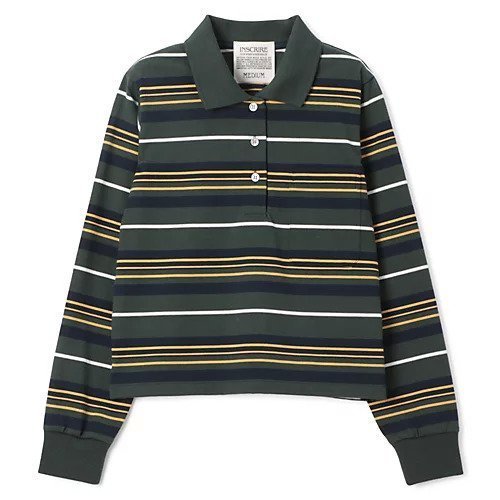 【アンスクリア/INSCRIRE】のBorder Short Polo Shirt インテリア・キッズ・メンズ・レディースファッション・服の通販 founy(ファニー) 　ファッション　Fashion　レディースファッション　Fashion for Women　トップス・カットソー　Cut & Sew Tops　シャツ・ブラウス・オフィスカジュアル　Elegant Blouses & Button-Ups　ポロシャツ・きれいめカジュアル　Smart-Casual Polo Tops　ボーダー　Border, Stripe　ポロシャツ　Polo Shirt, Collared Tee　ロング　Long, Long-Length　洗える　Machine Washable　長袖　Long Sleeve, Full Sleeve　GREEN|ID: prp329100004960766 ipo3291000000037220150