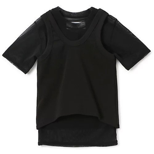 【ジェーンスミス/JANE SMITH】のSHORT SLEEVE WITH TANK LAYERED PULLOVER インテリア・キッズ・メンズ・レディースファッション・服の通販 founy(ファニー) 　ファッション　Fashion　レディースファッション　Fashion for Women　トップス・カットソー　Cut & Sew Tops　カジュアルプルオーバー・ニットトップス　Pullovers & Knit Tops / Casual Pullovers　コンパクト　Compact, Small Size　ショート　Short, Short Length　タンク　Tank Top, Sleeveless Top　バランス　Balance, Style Balance　パッチ　Patch, Appliqué　ボトム　Bottoms, Lower Wear　メッシュ　Mesh, Net Fabric　洗える　Machine Washable　BLACK|ID: prp329100004960778 ipo3291000000037220201
