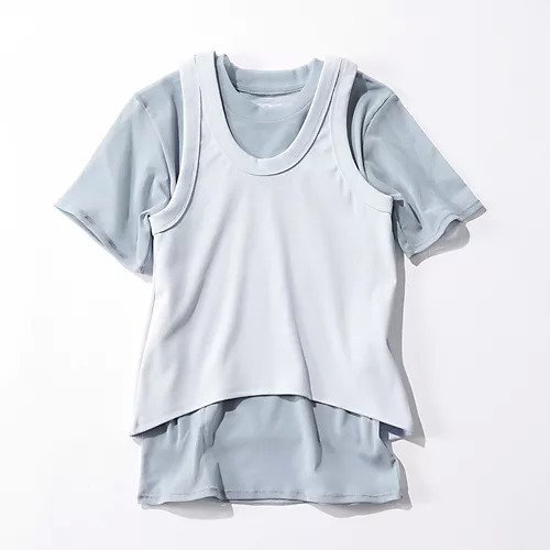 【ジェーンスミス/JANE SMITH】のSHORT SLEEVE WITH TANK LAYERED PULLOVER 人気、トレンドファッション・服の通販 founy(ファニー) 　ファッション　Fashion　レディースファッション　Fashion for Women　トップス・カットソー　Cut & Sew Tops　カジュアルプルオーバー・ニットトップス　Pullovers & Knit Tops / Casual Pullovers　コンパクト　Compact, Small Size　ショート　Short, Short Length　タンク　Tank Top, Sleeveless Top　バランス　Balance, Style Balance　パッチ　Patch, Appliqué　ボトム　Bottoms, Lower Wear　メッシュ　Mesh, Net Fabric　洗える　Machine Washable　other-3|ID: prp329100004960778 ipo3291000000037220204