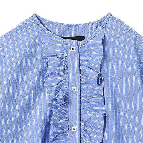 【ペールジュート/Pale Jute】のFront frill shirt 人気、トレンドファッション・服の通販 founy(ファニー) 　ファッション　Fashion　レディースファッション　Fashion for Women　トップス・カットソー　Cut & Sew Tops　シャツ・ブラウス・オフィスカジュアル　Elegant Blouses & Button-Ups　ストライプ　Stripe, Striped Pattern　デニム　Denim, Jeans Material　パイピング　Piping, Trim Design　フリル　Frill, Ruffle　ワンポイント　One Point, Statement Accent　定番　Standard, Basic Item　洗える　Machine Washable　other-3|ID: prp329100004960957 ipo3291000000037221085