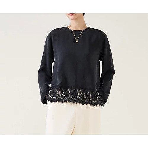 【マルティニーク/martinique】のキュプラリバーレースブラウス(セットアップ可) インテリア・キッズ・メンズ・レディースファッション・服の通販 founy(ファニー) 　ファッション　Fashion　レディースファッション　Fashion for Women　トップス・カットソー　Cut & Sew Tops　シャツ・ブラウス・オフィスカジュアル　Elegant Blouses & Button-Ups　おすすめ　Recommended / Our Picks　インナー　Innerwear　エレガント 上品　Elegant　キュプラ　Cupro, Eco Fabric　サテン　Satin, Glossy Fabric　シンプル　Simple, Minimal　セットアップ　Set-Up, Coordinated Outfit　フランス　France, French　マニッシュ　Mannish, Boyish　レース　Lace, Lace Fabric　ブラック|ID: prp329100004961220 ipo3291000000037222394