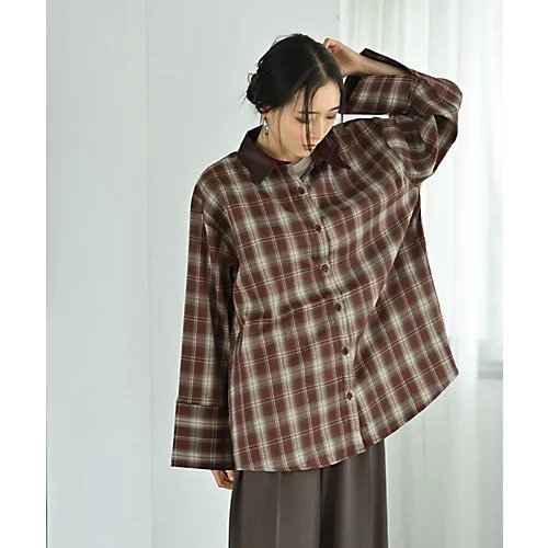 【スタイルデリ/STYLE DELI】の【BLK001】フェイクレザーカラーチェックシャツ 人気、トレンドファッション・服の通販 founy(ファニー) 　ファッション　Fashion　レディースファッション　Fashion for Women　トップス・カットソー　Cut & Sew Tops　シャツ・ブラウス・オフィスカジュアル　Elegant Blouses & Button-Ups　オレンジ　Orange　春　Spring　秋　Autumn　カットソー　Cut and Sewn Top　シンプル　Simple, Minimal　タートル　Turtleneck, Turtle Collar　チェック　Check, Plaid, Tartan　デニム　Denim, Jeans Material　バランス　Balance, Style Balance　フェイクレザー　Faux Leather, PU Leather　フレア　Flare, Flared　ベーシック　Basic, Essential　ポケット　Pocket, Pocket Detail　ミックス　Mix, Mixed Style　ワイド　Wide, Wide Fit　冬　Winter / This Winter　おすすめ　Recommended / Our Picks　 other-1|ID: prp329100004961371 ipo3291000000037223143