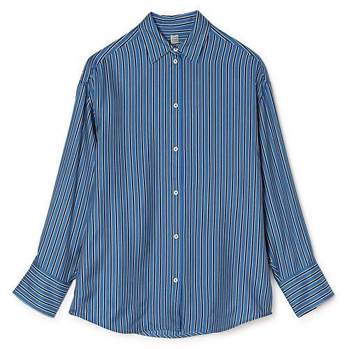 【トーテム/TOTEME】のOversized striped shirt インテリア・キッズ・メンズ・レディースファッション・服の通販 founy(ファニー) 　ファッション　Fashion　レディースファッション　Fashion for Women　トップス・カットソー　Cut & Sew Tops　シャツ・ブラウス・オフィスカジュアル　Elegant Blouses & Button-Ups　シルク　Silk, 100% Silk　ダウン　Down, Puffer　マニッシュ　Mannish, Boyish　今季　This Season, Current Season　BLUE/NAVY|ID: prp329100004961504 ipo3291000000037223848