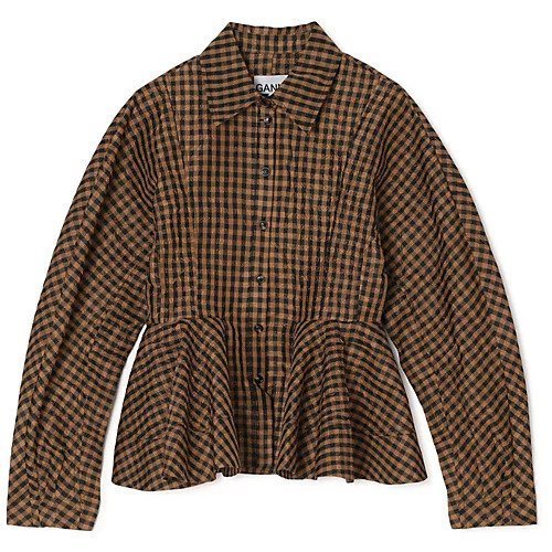 【ガニー/GANNI】のCrinkled Taffeta Check Peplum Shirt インテリア・キッズ・メンズ・レディースファッション・服の通販 founy(ファウニー) https://founy.com/ ファッション Fashion レディースファッション Fashion for Women トップス・カットソー Cut & Sew Tops シャツ・ブラウス・オフィスカジュアル Elegant Blouses & Button-Ups ギンガム Gingham, Gingham Fabric クラシック Classic, Timeless Style タフタ Taffeta, Structured Fabric チェック Check, Plaid, Tartan パターン Pattern, Design Print フリル Frill, Ruffle ペプラム Peplum, Flared Hem モダン Modern, Contemporary ロング Long, Long-Length 今季 This Season, Current Season 夏 Summer |ID: prp329100004961520 ipo3291000000037223932