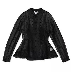 【ガニー/GANNI】 Flocked Organza Peplum Shirt大人の最旬トレンドファッション＆コーディネート founy(ファウニー) ファッション Fashion レディースファッション Fashion for Women トップス・カットソー Cut & Sew Tops シャツ・ブラウス・オフィスカジュアル Elegant Blouses & Button-Ups エレガント 上品 Elegant オーガンジー Organza Fabric シアー Sheer, See-Through シェイプ Shape, Slim Fit ベロア Velour, Soft Velvet ペプラム Peplum, Flared Hem |ID:prp329100004961523