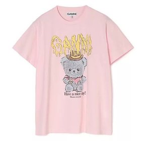 【ガニー/GANNI】 Basic cotton Jersey T-shirt Cowboy Bear Print大人の最旬トレンドファッション＆コーディネート founy(ファウニー) ファッション Fashion レディースファッション Fashion for Women トップス・カットソー Cut & Sew Tops シャツ・ブラウス・オフィスカジュアル Elegant Blouses & Button-Ups ロングTシャツ・Tシャツ Longline T-Shirts & Tees 半袖 Short Sleeve, Half Sleeve 洗える Machine Washable |ID:prp329100004961529